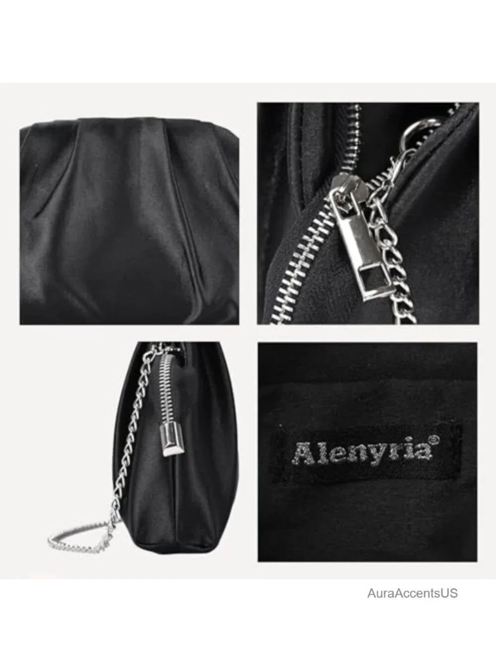 Satin Pleated Clutch Evening Bag with Chain Strap